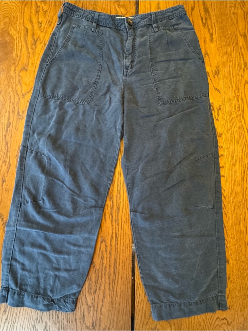 Anthropologie Cropped Audra Pants Utility Barrel Pants Size 27 Navy